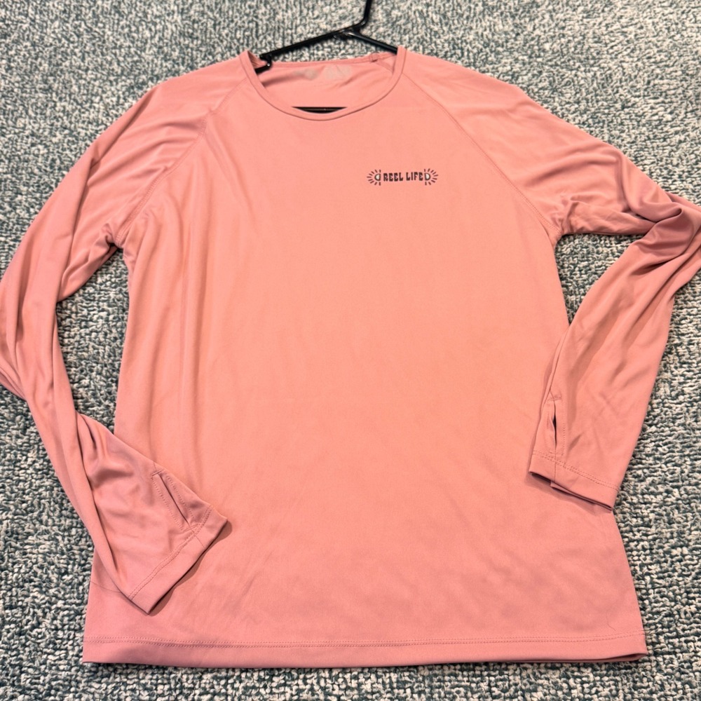 Reel Life Mens XL Sun Shirt Long Sleeve Fishing Performance Graphic Pink Raglan